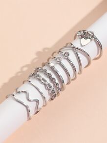 แหวน ตกแต่ง พลอยเทียม 10 ชิ้น - สีเงิน - ดู 4