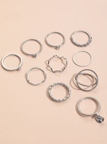 แหวน ตกแต่ง พลอยเทียม 10 ชิ้น - สีเงิน - ดู 5
