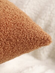 Miater 1個四季通用泰迪絨素色抱枕套，沙發腰靠墊套，家居裝飾枕套 - 棕色 - 查看 3