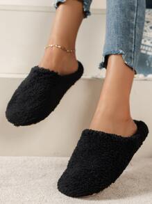 Women's Solid Color Indoor Slippers, Quiet Slip-On - Black - View 3