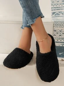 Women's Solid Color Indoor Slippers, Quiet Slip-On - Black - View 5