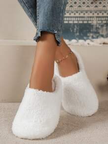 女士纯色室内拖鞋，静音一脚蹬 - 白色 - 查看 3