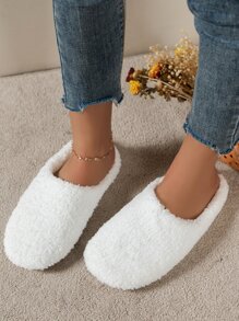 女士纯色室内拖鞋，静音一脚蹬 - 白色 - 查看 5