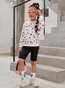 SHEIN 小女童波點圖案運動衫 - 白色 - 查看 3