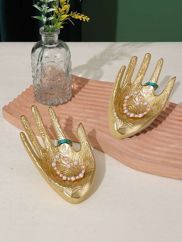 1pc Hand Shaped Jewelry Tray, Modern Textured Hand Design Jewelry