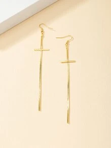 十字架吊坠耳环 - 金黃色 - 查看 2