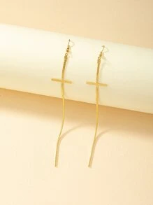 十字架吊坠耳环 - 金黃色 - 查看 3