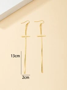 十字架吊坠耳环 - 金黃色 - 查看 4