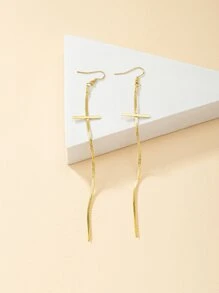 十字架吊坠耳环 - 金黃色 - 查看 5