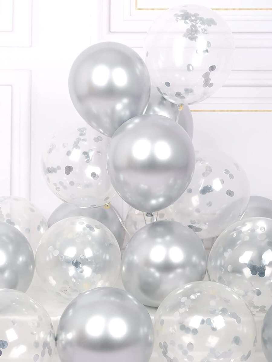 16 件 12 英寸金属亮片气球派对用品，生日五彩纸屑气球，节日装饰 - 銀色 - 查看 1
