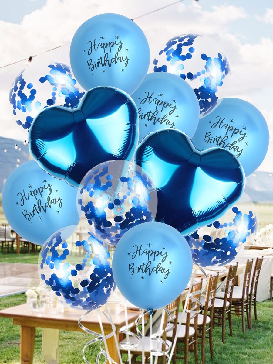 kumozawa 12pcs Heart Shaped Metal Balloons Gift Set (No Straw Included) - Blue - View 1