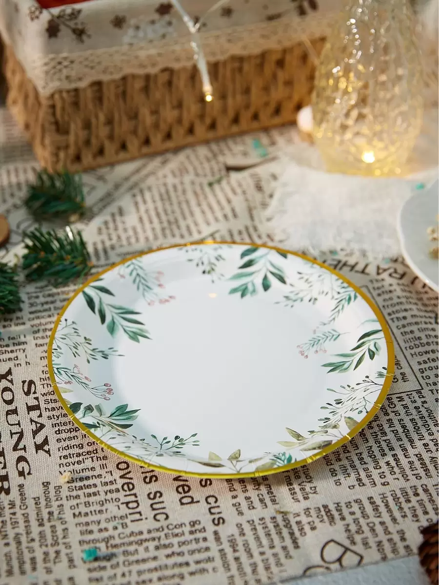 Bộ 10 đĩa ăn dùng một lần, đĩa giấy họa tiết lá cây màu xanh lá cây nhạt, kích thước 7/9 inch, thích hợp cho tiệc tùng, tiệc cưới, tiệc mừng em bé, trang trí sinh nhật chủ đề bạch đàn và các hoạt động khác. - Nhiều màu - Xem 1