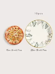 Bộ 10 đĩa ăn dùng một lần, đĩa giấy họa tiết lá cây màu xanh lá cây nhạt, kích thước 7/9 inch, thích hợp cho tiệc tùng, tiệc cưới, tiệc mừng em bé, trang trí sinh nhật chủ đề bạch đàn và các hoạt động khác. - Nhiều màu - Xem 4