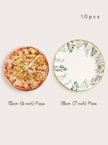 Bộ 10 đĩa ăn dùng một lần, đĩa giấy họa tiết lá cây màu xanh lá cây nhạt, kích thước 7/9 inch, thích hợp cho tiệc tùng, tiệc cưới, tiệc mừng em bé, trang trí sinh nhật chủ đề bạch đàn và các hoạt động khác. - Nhiều màu - Xem 5