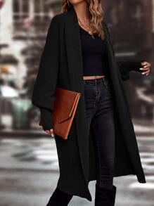 SHEIN LUNE Lantern Sleeve Duster Cardigan - Black - View 4