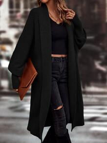 SHEIN LUNE Lantern Sleeve Duster Cardigan - Black - View 6