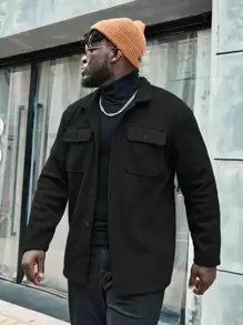 Manfinity Homme Hombres Abrigo con bolsillo con solapa - Negro - Ver 1