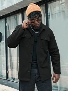 Manfinity Homme Hombres Abrigo con bolsillo con solapa - Negro - Ver 3