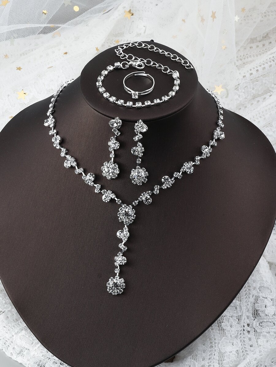5pcs/Set Luxury Elegant Crystal Jewelry Set Including Bracelet, Earrings, Necklace, Fashion Party Bridal Accessories