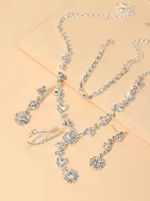 5pcs/Set Luxury Elegant Crystal Jewelry Set Including Bracelet, Earrings, Necklace, Fashion Party Bridal Accessories