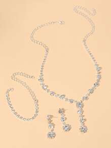 5pcs/Set Luxury Elegant Crystal Jewelry Set Including Bracelet, Earrings, Necklace, Fashion Party Bridal Accessories