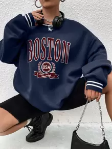 SHEIN Unity Letter Graphic Drop Shoulder Sweatshirt - Navy Blue - View 1