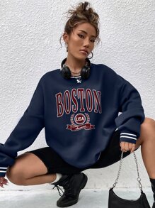 SHEIN Unity Letter Graphic Drop Shoulder Sweatshirt - Navy Blue - View 4