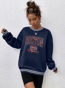SHEIN Unity Letter Graphic Drop Shoulder Sweatshirt - Navy Blue - View 5