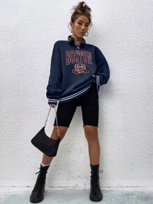 SHEIN Unity Letter Graphic Drop Shoulder Sweatshirt - Navy Blue - View 6