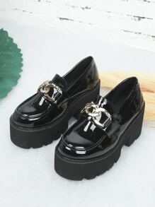 Chain Decor Platform Loafers - Black - View 1
