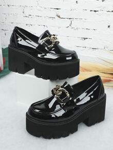 Chain Decor Platform Loafers - Black - View 3