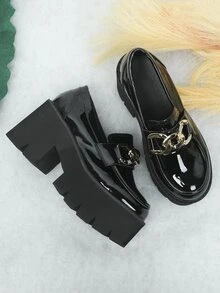 Chain Decor Platform Loafers - Black - View 4