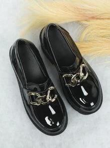Chain Decor Platform Loafers - Black - View 5