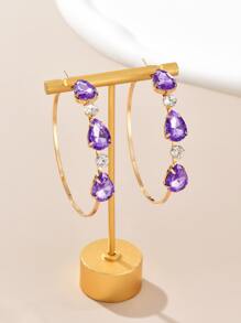 Pendientes de aro con diseño de diamante de imitación - Morado - Ver 2