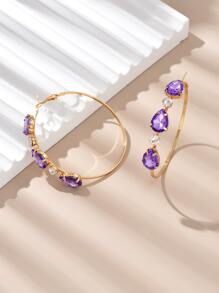 Pendientes de aro con diseño de diamante de imitación - Morado - Ver 3