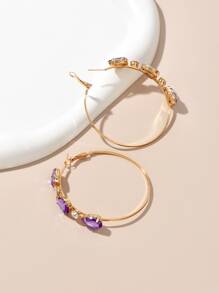 Pendientes de aro con diseño de diamante de imitación - Morado - Ver 4