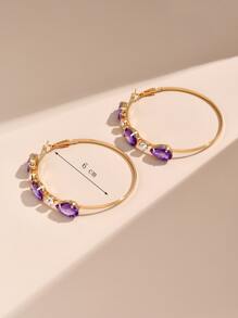 Pendientes de aro con diseño de diamante de imitación - Morado - Ver 5