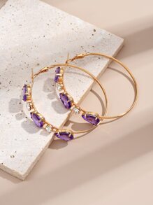 Pendientes de aro con diseño de diamante de imitación - Morado - Ver 6