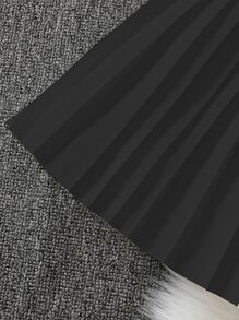 SHEIN Váy Gái Xếp li màu trơn Giải trí - màu đen - Xem 5