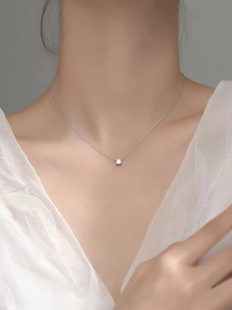 方晶鋯石裝飾項鍊 - 銀色 - 查看 1