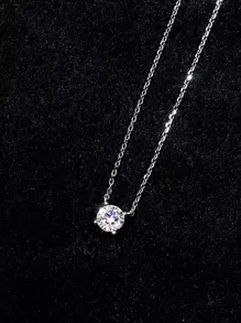 方晶鋯石裝飾項鍊 - 銀色 - 查看 2