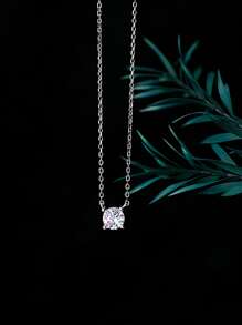 方晶鋯石裝飾項鍊 - 銀色 - 查看 3