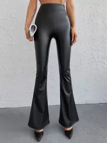 RueChic PU Flare Leg Trousers - Black - View 5