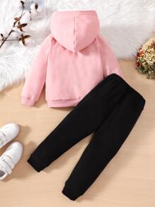 SHEIN Toddler Girls Figure Graphic Contrast Mesh Hoodie & Joggers - Multicolor - View 2