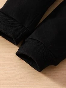 SHEIN Toddler Girls Figure Graphic Contrast Mesh Hoodie & Joggers - Multicolor - View 4