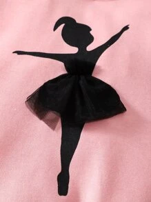 SHEIN Toddler Girls Figure Graphic Contrast Mesh Hoodie & Joggers - Multicolor - View 7