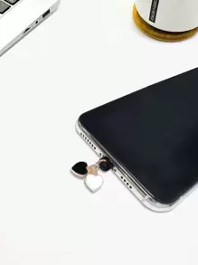 1pc Heart Decor Dust Plug - Black - View 1