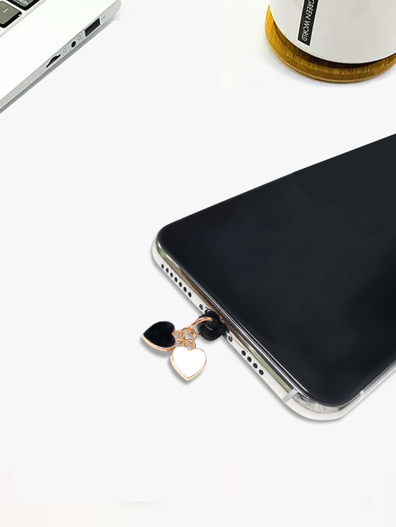 1pc Heart Decor Dust Plug - Black - View 1