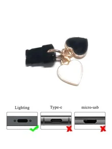 1pc Heart Decor Dust Plug - Black - View 3