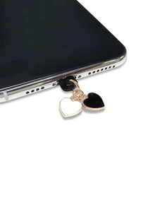 1pc Heart Decor Dust Plug - Black - View 4